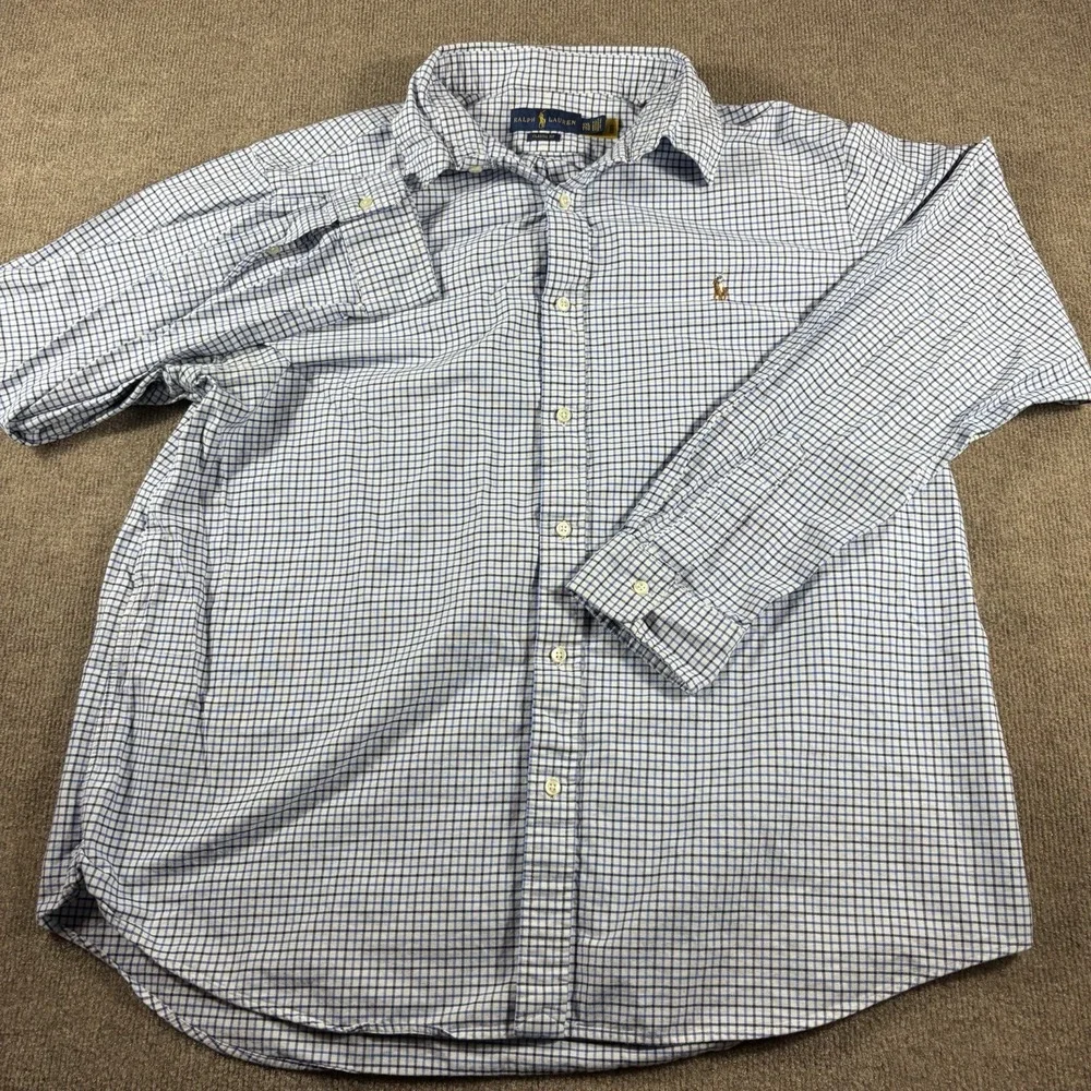 Polo Ralph Lauren Button Down Shirt Mens XXL 2XL Blue Check Long Sleeve Preppy